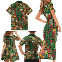 Mele Kalikimaka Pakalana Pikake Lei Family Matching Short Sleeve Bodycon Dress and Hawaiian Shirt Hawaiian Rodeo Paniolo Ulaula Palaka - Polynesian Pride