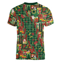 Mele Kalikimaka Pakalana Pikake Lei Women V-Neck T-Shirt Hawaiian Rodeo Paniolo Ulaula Palaka - Polynesian Pride