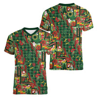 Mele Kalikimaka Pakalana Pikake Lei Women V-Neck T-Shirt Hawaiian Rodeo Paniolo Ulaula Palaka - Polynesian Pride