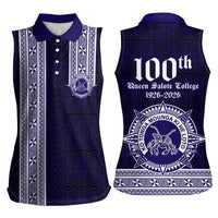 Tonga Queen Salote College 100 years Women Sleeveless Polo Shirt QSC 1926-2026 Tongan Pattern