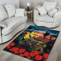 Kangaroo-Kiwi Soldier ANZAC Personalised Area Rug Golden Wattle and Pohutukawa Flowers