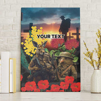 Kangaroo-Kiwi Soldier ANZAC Personalised Canvas Wall Art Golden Wattle and Pohutukawa Flowers