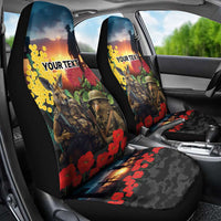 Kangaroo-Kiwi Soldier ANZAC Personalised Car Seat Cover Golden Wattle and Pohutukawa Flowers