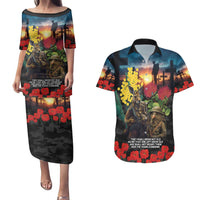 Kangaroo-Kiwi Soldier ANZAC Personalised Couples Matching Puletasi and Hawaiian Shirt Golden Wattle and Pohutukawa Flowers