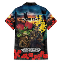 Kangaroo-Kiwi Soldier ANZAC Personalised Family Matching Off Shoulder Maxi Dress and Hawaiian Shirt Golden Wattle and Pohutukawa Flowers LT9 - Polynesian Pride