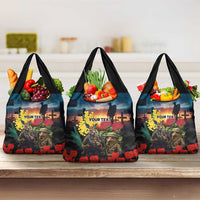 Kangaroo-Kiwi Soldier ANZAC Personalised Grocery Bag Golden Wattle and Pohutukawa Flowers
