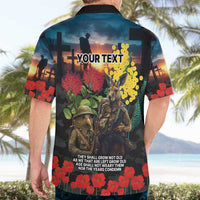 Kangaroo-Kiwi Soldier ANZAC Personalised Hawaiian Shirt Golden Wattle and Pohutukawa Flowers
