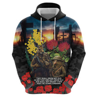 Kangaroo-Kiwi Soldier ANZAC Personalised Hoodie Golden Wattle and Pohutukawa Flowers