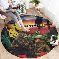 Kangaroo-Kiwi Soldier ANZAC Personalised Round Carpet Golden Wattle and Pohutukawa Flowers LT9 - Polynesian Pride