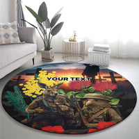 Kangaroo-Kiwi Soldier ANZAC Personalised Round Carpet Golden Wattle and Pohutukawa Flowers LT9 - Polynesian Pride
