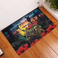 Kangaroo-Kiwi Soldier ANZAC Personalised Rubber Doormat Golden Wattle and Pohutukawa Flowers
