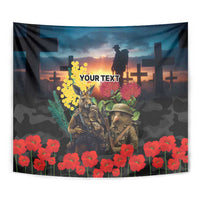 Kangaroo-Kiwi Soldier ANZAC Personalised Tapestry Golden Wattle and Pohutukawa Flowers