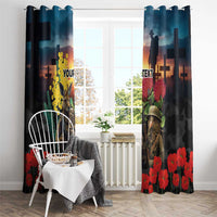 Kangaroo-Kiwi Soldier ANZAC Personalised Window Curtain Golden Wattle and Pohutukawa Flowers