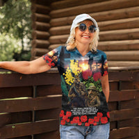 Kangaroo-Kiwi Soldier ANZAC Personalised Women Polo Shirt Golden Wattle and Pohutukawa Flowers