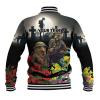 Kangaroo-Kiwi Soldier ANZAC Personalised Baseball Jacket Golden Wattle Poppy Flowers