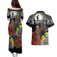 Kangaroo-Kiwi Soldier ANZAC Personalised Couples Matching Puletasi and Hawaiian Shirt Golden Wattle Poppy Flowers