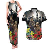 Kangaroo-Kiwi Soldier ANZAC Personalised Couples Matching Tank Maxi Dress and Hawaiian Shirt Golden Wattle Poppy Flowers