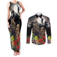 Kangaroo-Kiwi Soldier ANZAC Personalised Couples Matching Tank Maxi Dress and Long Sleeve Button Shirt Golden Wattle Poppy Flowers