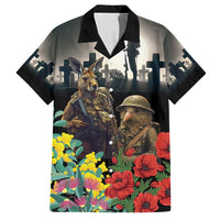 Kangaroo-Kiwi Soldier ANZAC Personalised Family Matching Off Shoulder Short Dress and Hawaiian Shirt Golden Wattle Poppy Flowers LT9 Dad's Shirt - Short Sleeve Black - Polynesian Pride