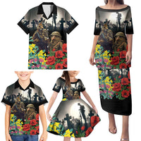 Kangaroo-Kiwi Soldier ANZAC Personalised Family Matching Puletasi and Hawaiian Shirt Golden Wattle Poppy Flowers