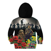 Kangaroo-Kiwi Soldier ANZAC Personalised Kid Hoodie Golden Wattle Poppy Flowers