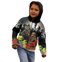 Kangaroo-Kiwi Soldier ANZAC Personalised Kid Hoodie Golden Wattle Poppy Flowers
