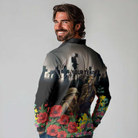 Kangaroo-Kiwi Soldier ANZAC Personalised Long Sleeve Polo Shirt Golden Wattle Poppy Flowers