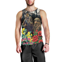 Kangaroo-Kiwi Soldier ANZAC Personalised Men Tank Top Golden Wattle Poppy Flowers