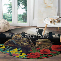 Kangaroo-Kiwi Soldier ANZAC Personalised Round Carpet Golden Wattle Poppy Flowers LT9 - Polynesian Pride