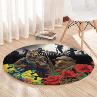 Kangaroo-Kiwi Soldier ANZAC Personalised Round Carpet Golden Wattle Poppy Flowers LT9 - Polynesian Pride