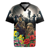 Kangaroo-Kiwi Soldier ANZAC Personalised Rugby Jersey Golden Wattle Poppy Flowers
