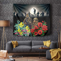Kangaroo-Kiwi Soldier ANZAC Personalised Tapestry Golden Wattle Poppy Flowers