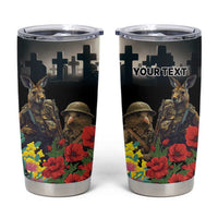 Kangaroo-Kiwi Soldier ANZAC Personalised Tumbler Cup Golden Wattle Poppy Flowers