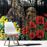Kangaroo-Kiwi Soldier ANZAC Personalised Window Curtain Golden Wattle Poppy Flowers
