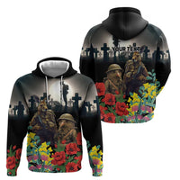 Kangaroo-Kiwi Soldier ANZAC Personalised Zip Hoodie Golden Wattle Poppy Flowers LT9 - Polynesian Pride