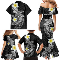 Aloha Hammerhead Shark Family Matching Mermaid Dress and Hawaiian Shirt Black Hawaiian Kakau Tribal Tattoo
