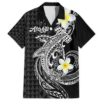Aloha Hammerhead Shark Family Matching Off Shoulder Short Dress and Hawaiian Shirt Black Hawaiian Kakau Tribal Tattoo
