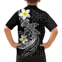 Aloha Hammerhead Shark Family Matching Short Sleeve Bodycon Dress and Hawaiian Shirt Black Hawaiian Kakau Tribal Tattoo