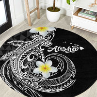 Aloha Hammerhead Shark Round Carpet Black Hawaiian Kakau Tribal Tattoo