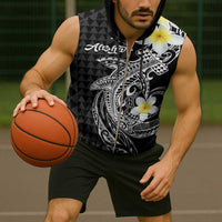 Aloha Hammerhead Shark Sleeveless Zip Hoodie Black Hawaiian Kakau Tribal Tattoo LT9