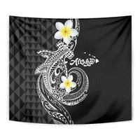 Aloha Hammerhead Shark Tapestry Black Hawaiian Kakau Tribal Tattoo
