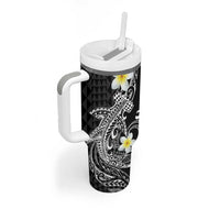 Aloha Hammerhead Shark Tumbler With Handle Black Hawaiian Kakau Tribal Tattoo