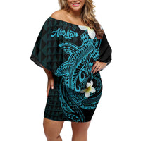 Aloha Hammerhead Shark Off Shoulder Short Dress Calypso Hawaiian Kakau Tribal Tattoo
