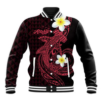 Aloha Hammerhead Shark Baseball Jacket Feverish Pink Hawaiian Kakau Tribal Tattoo