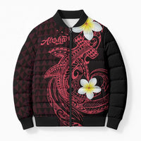 Aloha Hammerhead Shark Bomber Puffer Jacket Feverish Pink Hawaiian Kakau Tribal Tattoo - Polynesian Pride