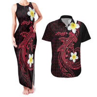 Aloha Hammerhead Shark Couples Matching Tank Maxi Dress and Hawaiian Shirt Feverish Pink Hawaiian Kakau Tribal Tattoo