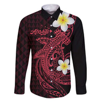 Aloha Hammerhead Shark Family Matching Off Shoulder Maxi Dress and Hawaiian Shirt Feverish Pink Hawaiian Kakau Tribal Tattoo