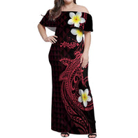 Aloha Hammerhead Shark Off Shoulder Maxi Dress Feverish Pink Hawaiian Kakau Tribal Tattoo