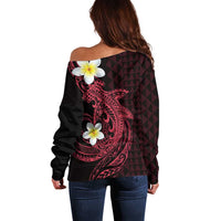 Aloha Hammerhead Shark Off Shoulder Sweater Feverish Pink Hawaiian Kakau Tribal Tattoo