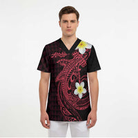 Aloha Hammerhead Shark Scrub Top Feverish Pink Hawaiian Kakau Tribal Tattoo - Polynesian Pride